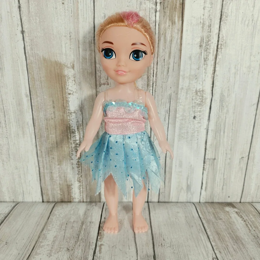 Disney Princess Doll Set Blonde Hair Red Floral Dress and Blue Glitter Tutu